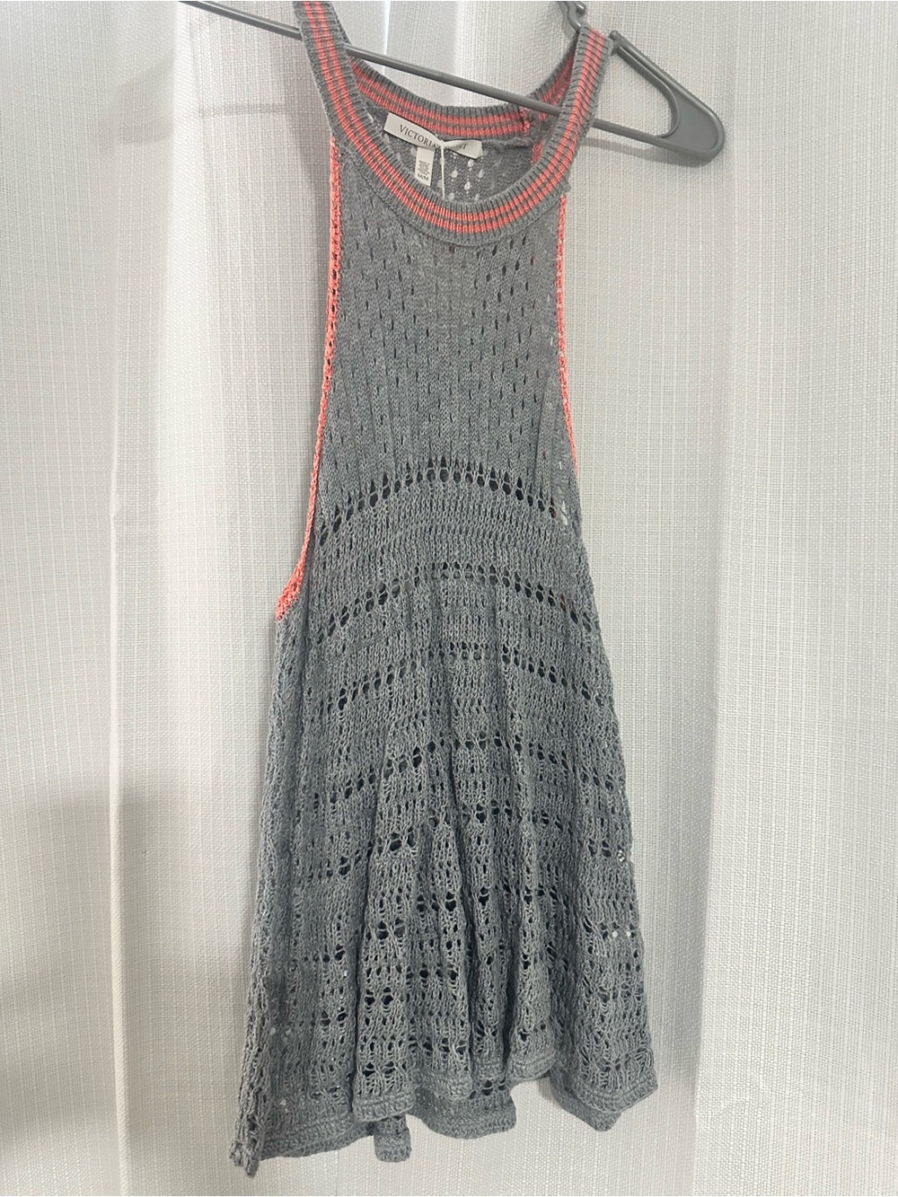 Victoria's Secret Gray Crochet Tank with Coral Trim Accents